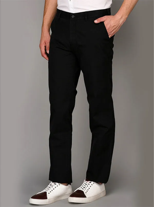 Greenfibre Black Solid Slim Fit Casual Trouser