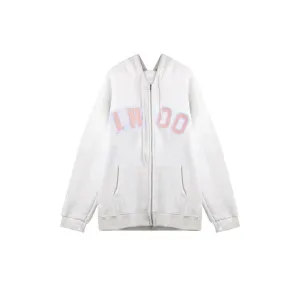 Grey Zip-up Loose Hooded Female Sweatshirts Autumn Streetwear American Vintage Casual O-neck Women's Hoodies Office Lady