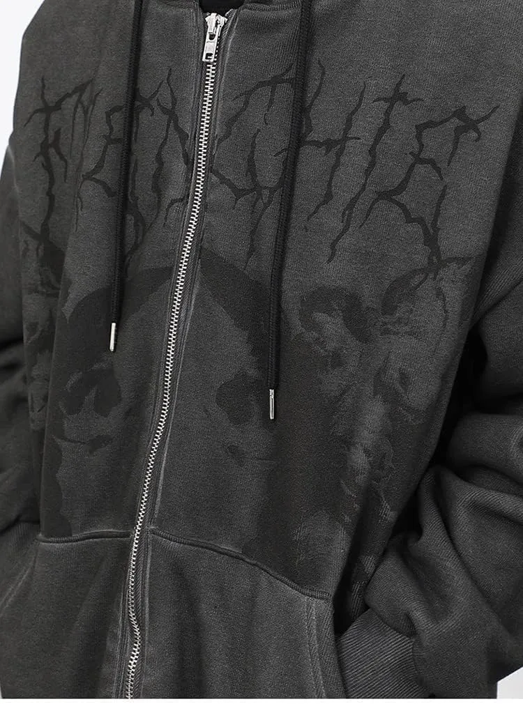 Grunge Acubi Women's Oversized Zip Up Hoodies Goth Y2k Streetwear Emo Alt Outfits Print Graphic Clothes with Pockets