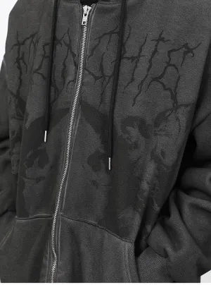 Grunge Acubi Women's Oversized Zip Up Hoodies Goth Y2k Streetwear Emo Alt Outfits Print Graphic Clothes with Pockets