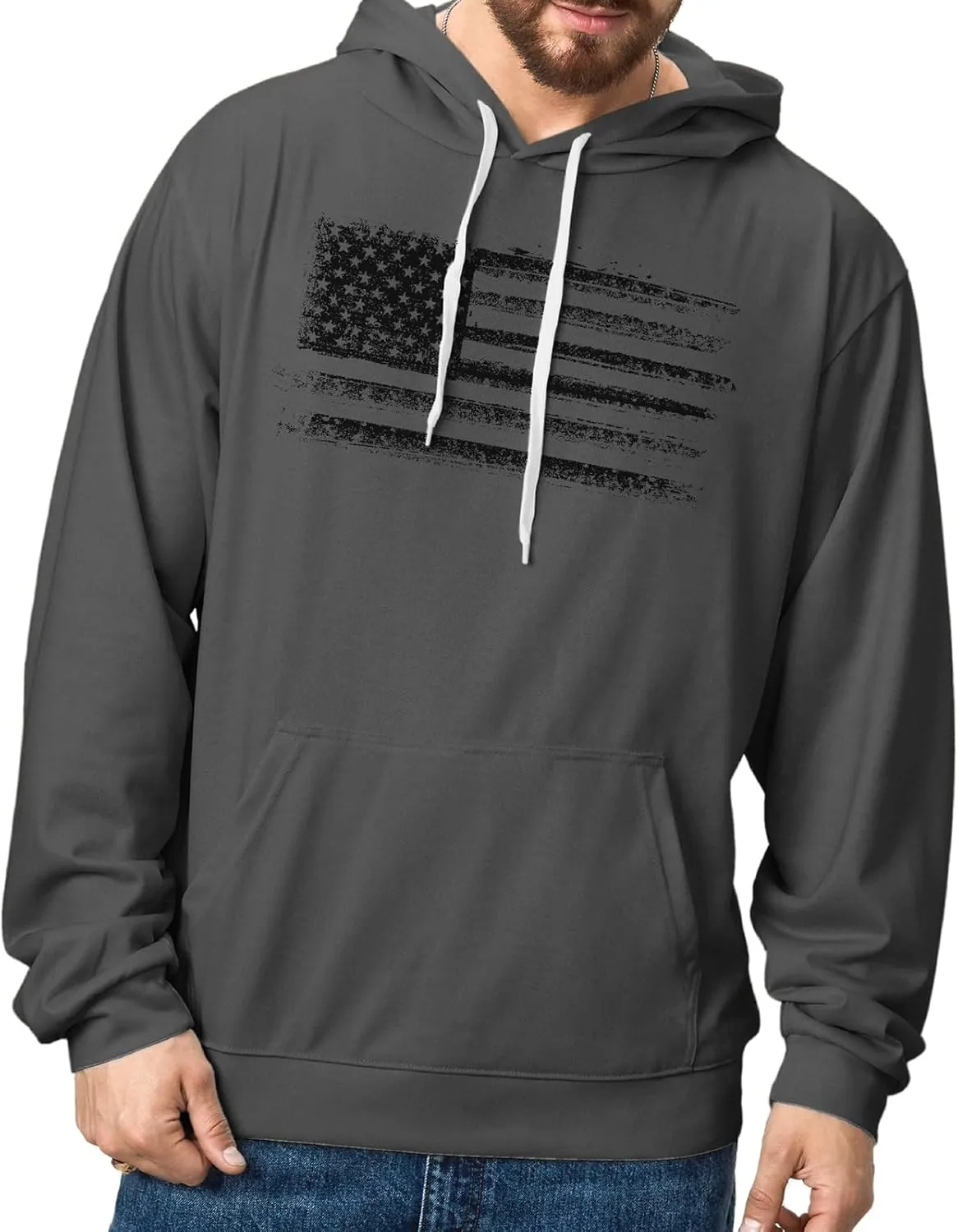 H HYFOL Graphic Hoodies for Men USA Flag American Patriotic Long Sleeve Pocket Pullover Sweatshirts