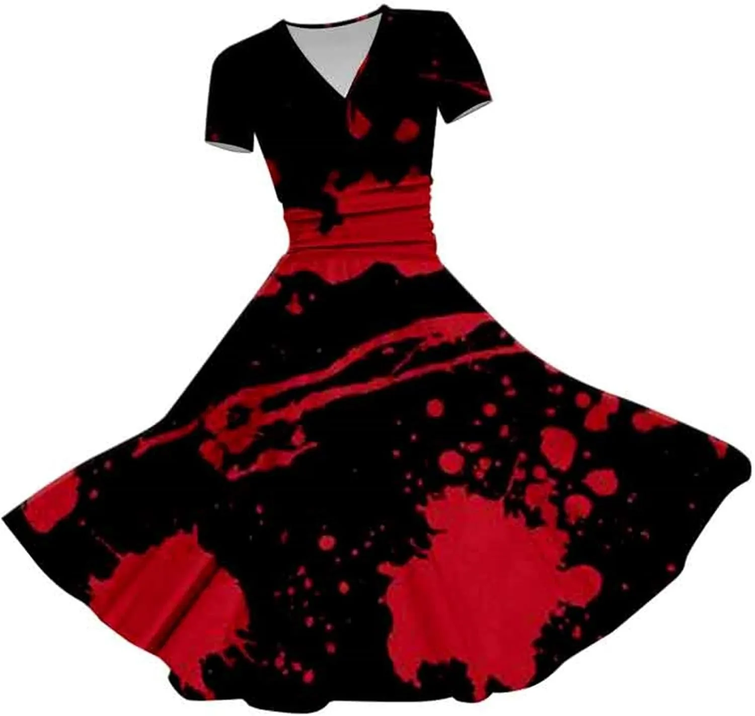 Halloween Dresses for Women Plus Size Bloody Print Short Sleeve V Neck Midi A-Line Horror Party Dress Costumes 2024