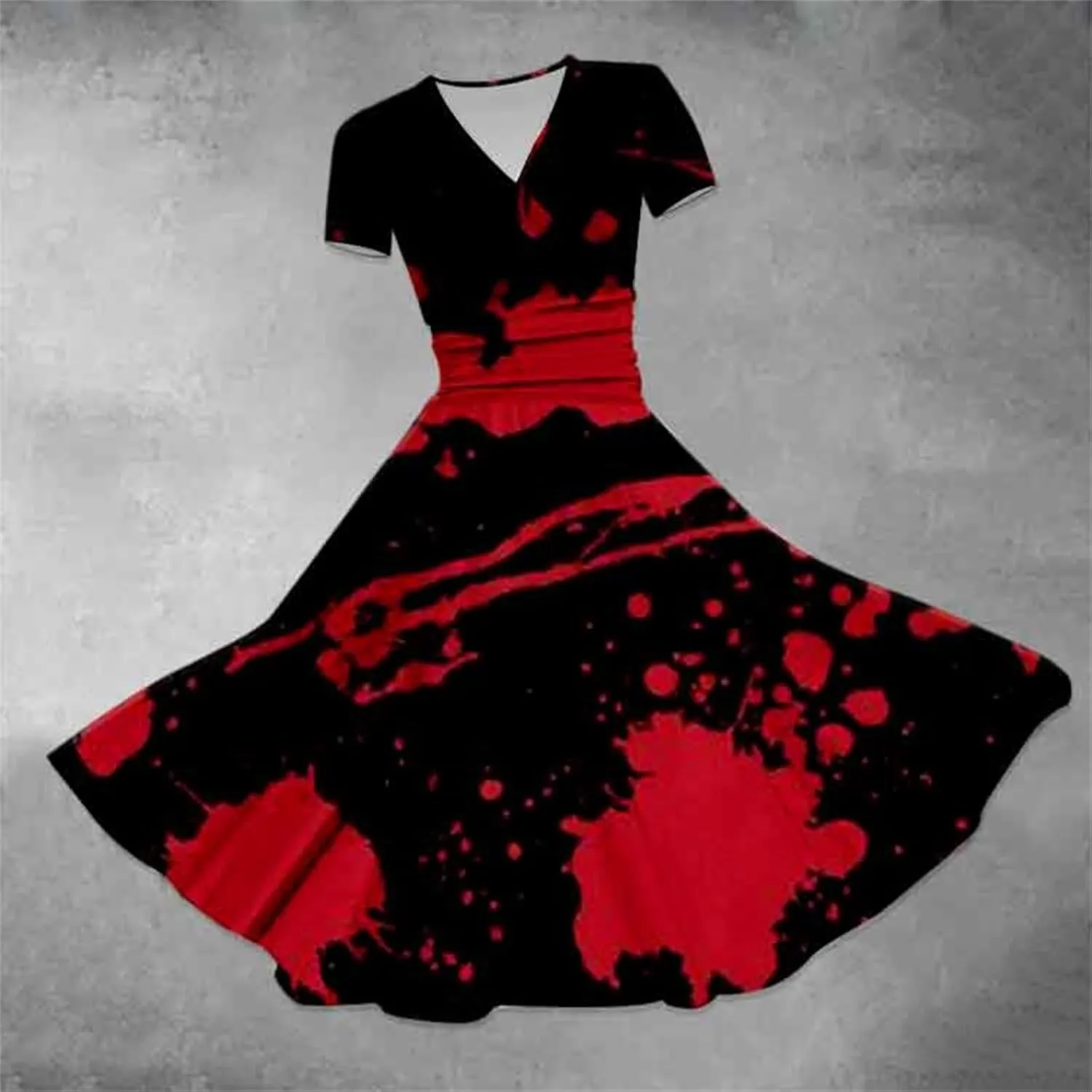Halloween Dresses for Women Plus Size Bloody Print Short Sleeve V Neck Midi A-Line Horror Party Dress Costumes 2024