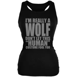 Halloween Human Wolf Costume Black Juniors Soft Tank Top