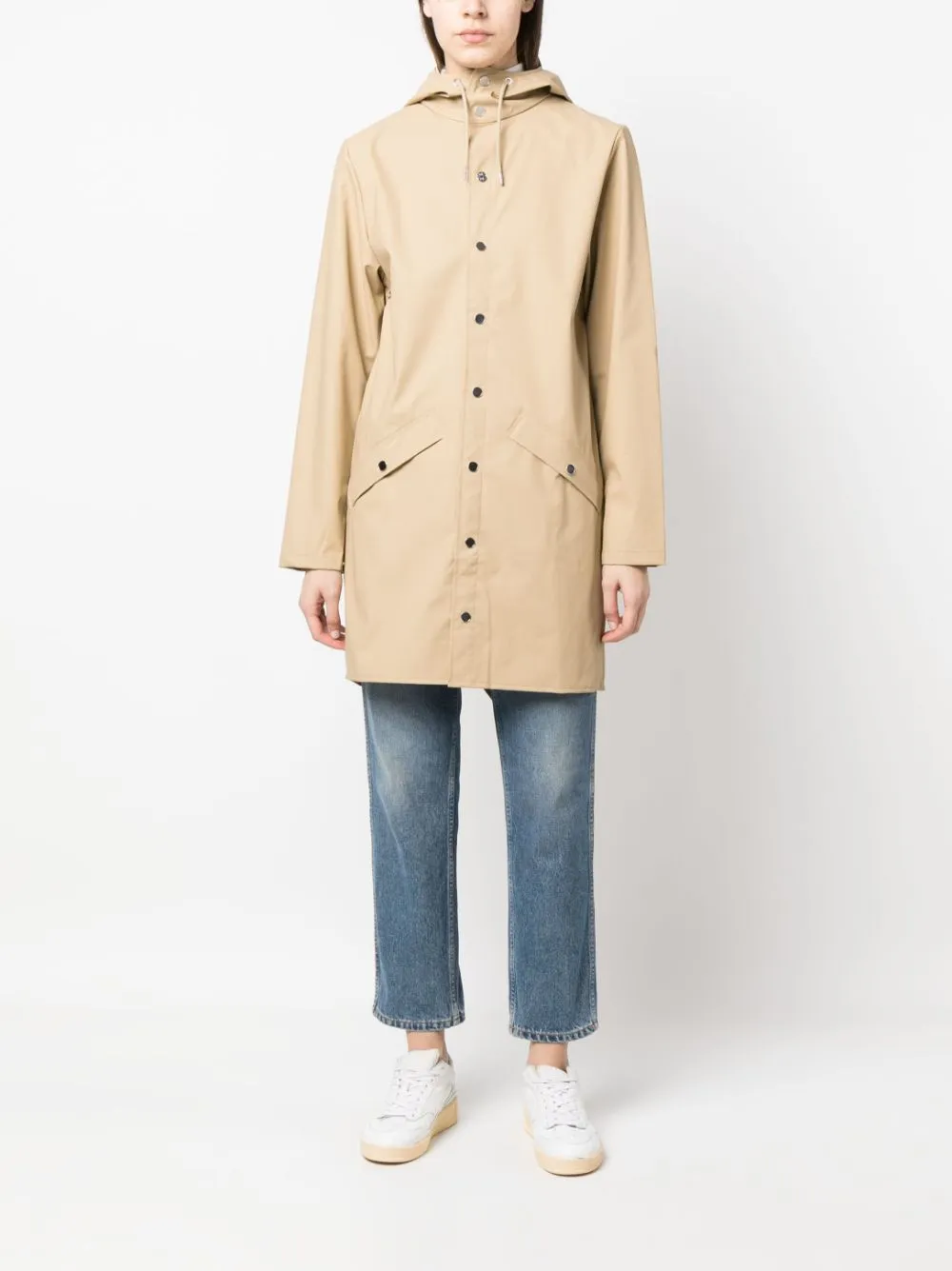 hooded long-sleeve raincoat
