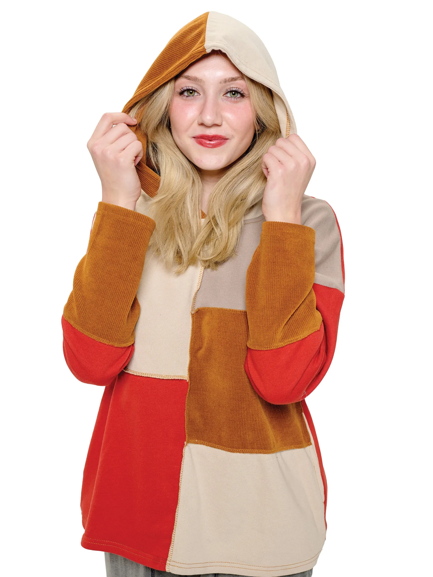 Hoodie Boho Colorblock Patchwork Stitching