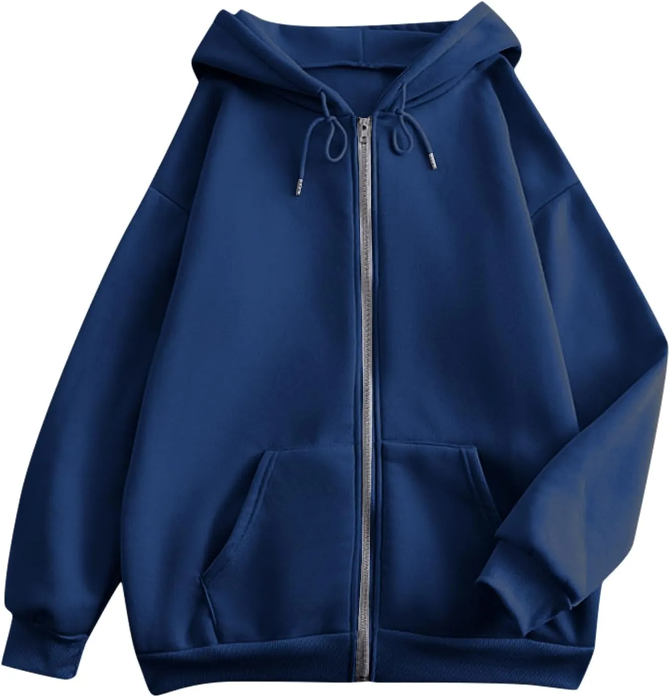 Hoodies for Women Casual Full Zip Up Plush Hoodie Loose Solid Sweatshirt Long Sleeve Jacket with Pockets