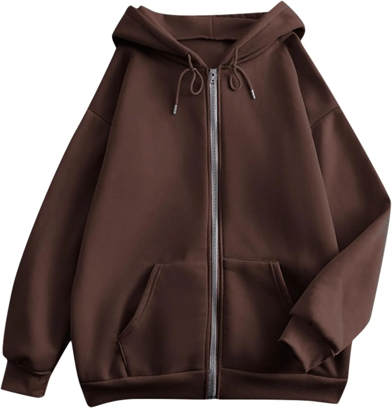 Hoodies for Women Casual Full Zip Up Plush Hoodie Loose Solid Sweatshirt Long Sleeve Jacket with Pockets