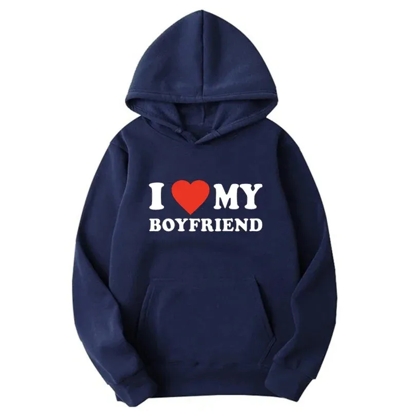 I Love My Boyfriend Hoodie – Couple's Matching Sweatshirt, Casual Pullover Top for Men and Women, Spring/Autumn Tracksuit Style