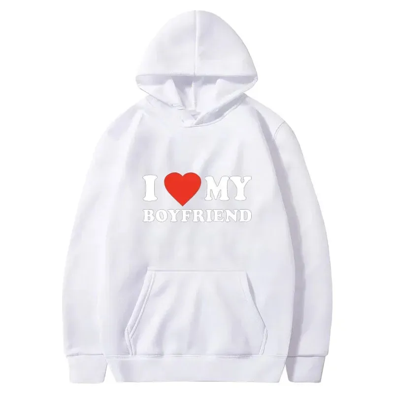 I Love My Boyfriend Hoodie – Couple's Matching Sweatshirt, Casual Pullover Top for Men and Women, Spring/Autumn Tracksuit Style
