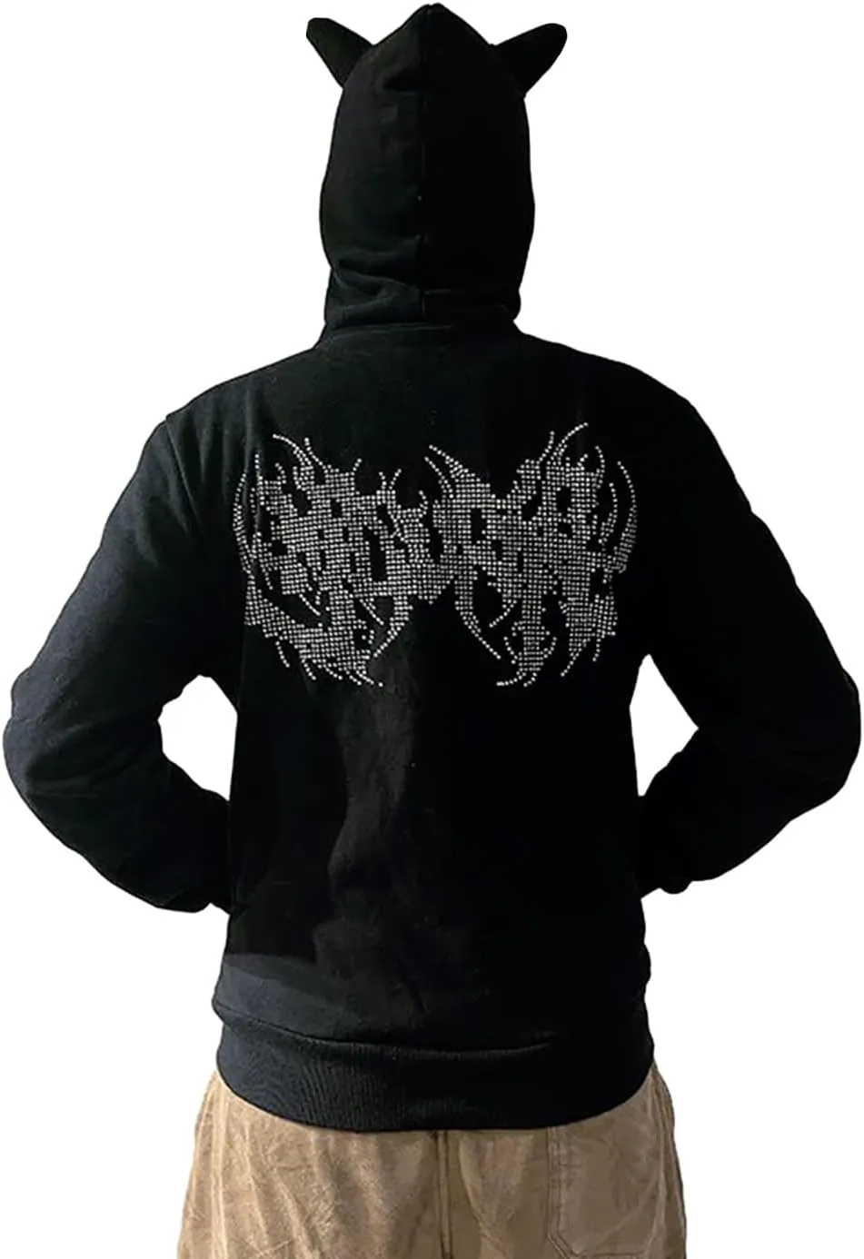 iTranyee Women Y2k Grunge Zipper Hoodies Halloween Goth Oversized Hooded Sweatshirt Punk Vintage Jacket Outwear