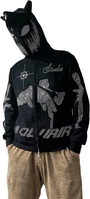 iTranyee Women Y2k Grunge Zipper Hoodies Halloween Goth Oversized Hooded Sweatshirt Punk Vintage Jacket Outwear