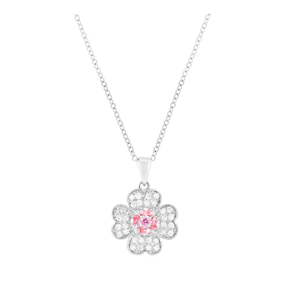 J Goodin Cubic Zirconia Classic Fashion Style Silvertone Lucky Clover Pendant
