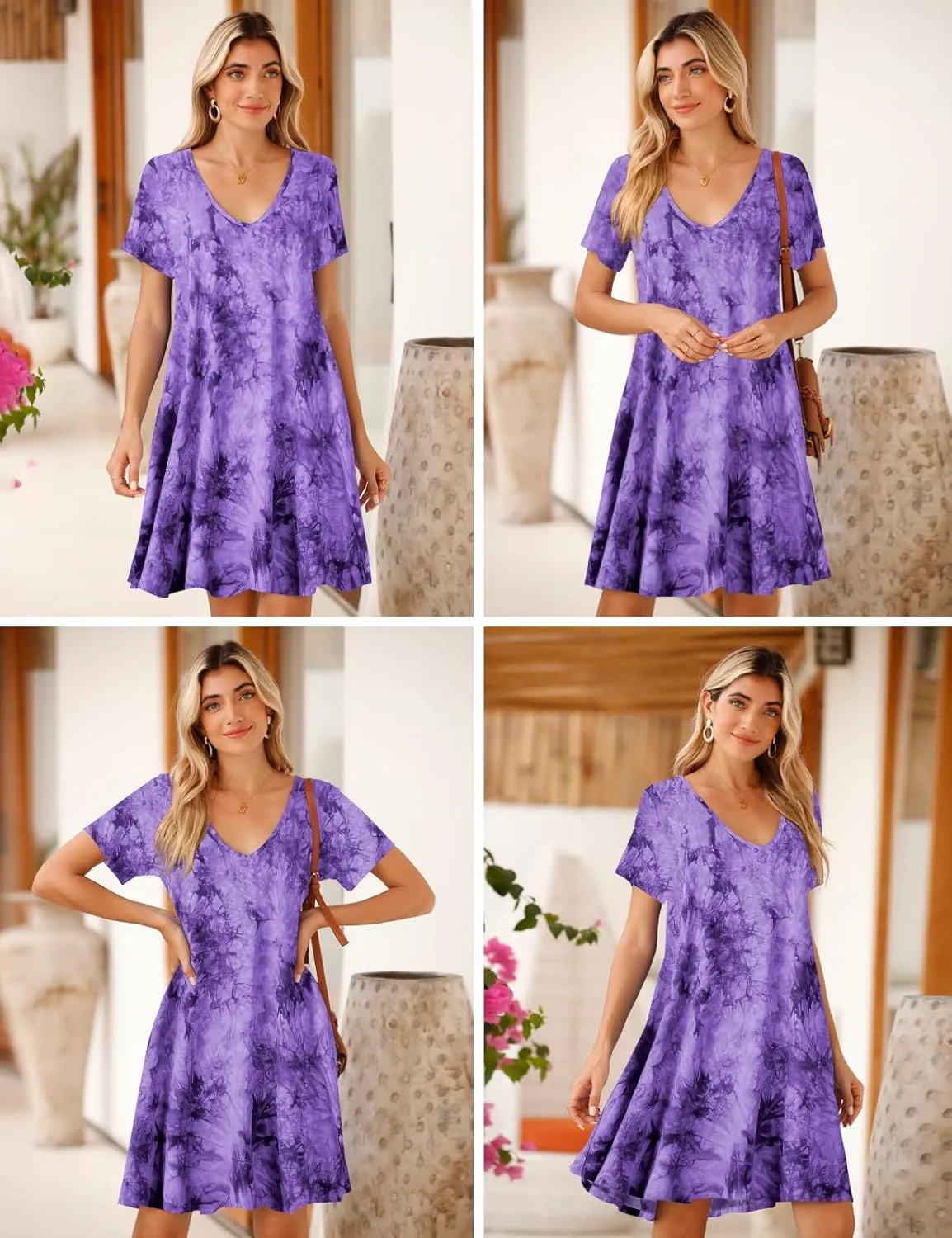 JollieLovin Women T Shirt Plus Size Summer Swing Dresses Short Sleeve V Neck Loose Casual Dress