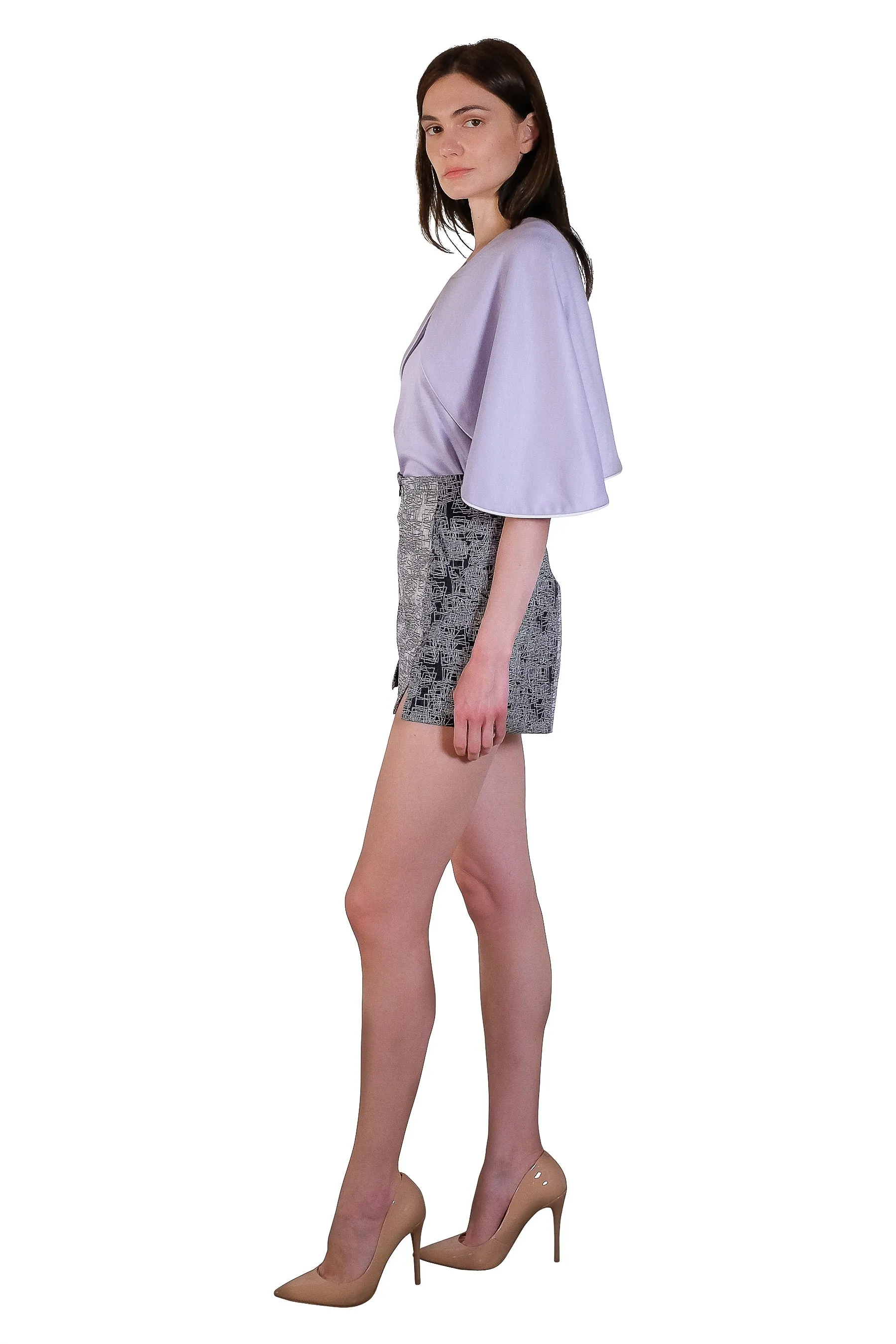 Kassy Two-Toned High-wasited Jacquard Shorts