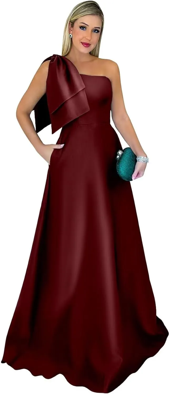 KDTM One Shoulder Mother of The Bride Dresses for Women Long Stain A Line Formal Prom Evening Gowns with Pockets