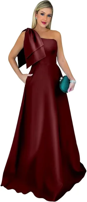 KDTM One Shoulder Mother of The Bride Dresses for Women Long Stain A Line Formal Prom Evening Gowns with Pockets