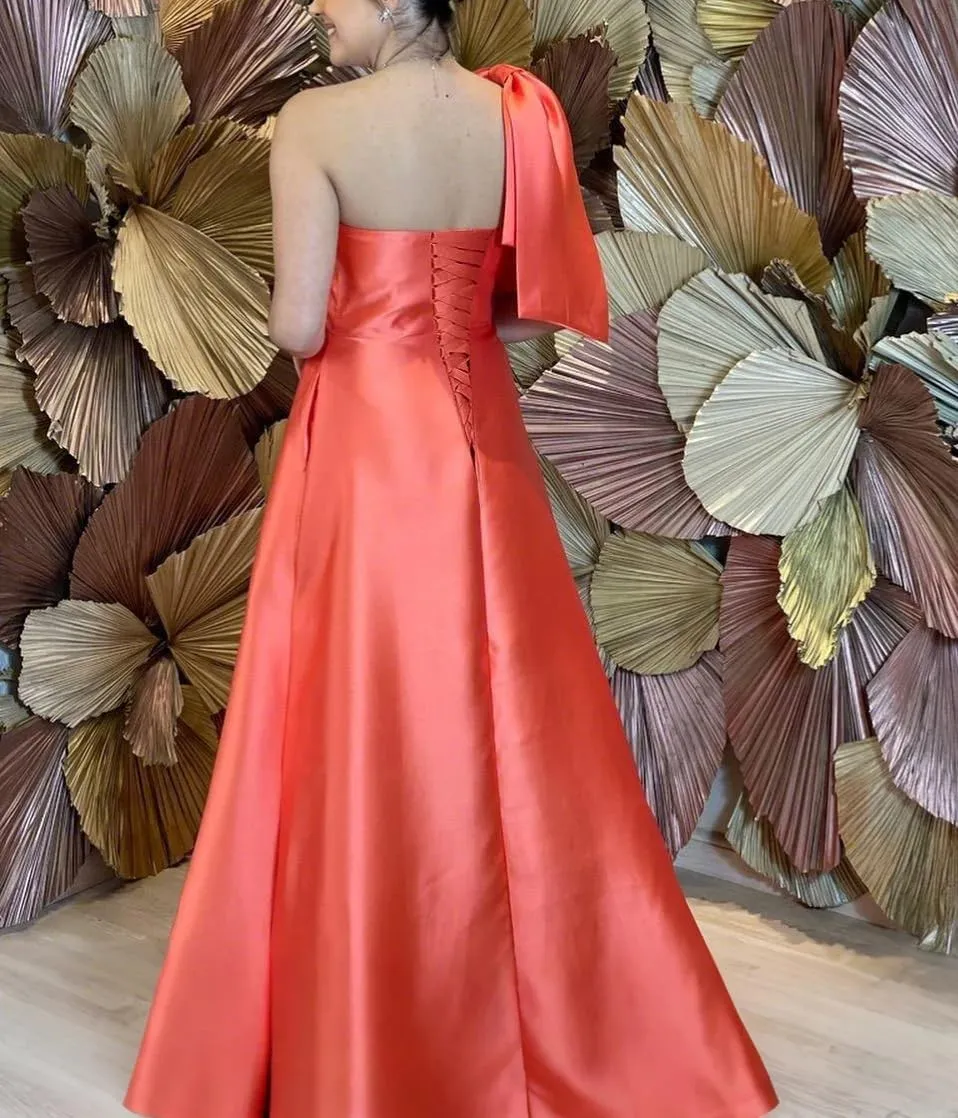 KDTM One Shoulder Mother of The Bride Dresses for Women Long Stain A Line Formal Prom Evening Gowns with Pockets