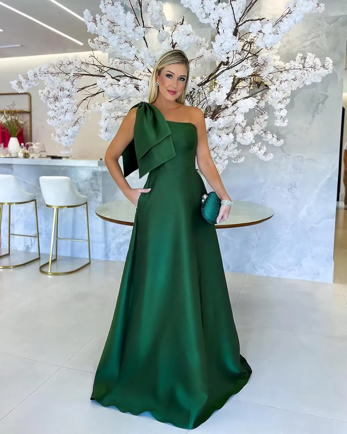 KDTM One Shoulder Mother of The Bride Dresses for Women Long Stain A Line Formal Prom Evening Gowns with Pockets