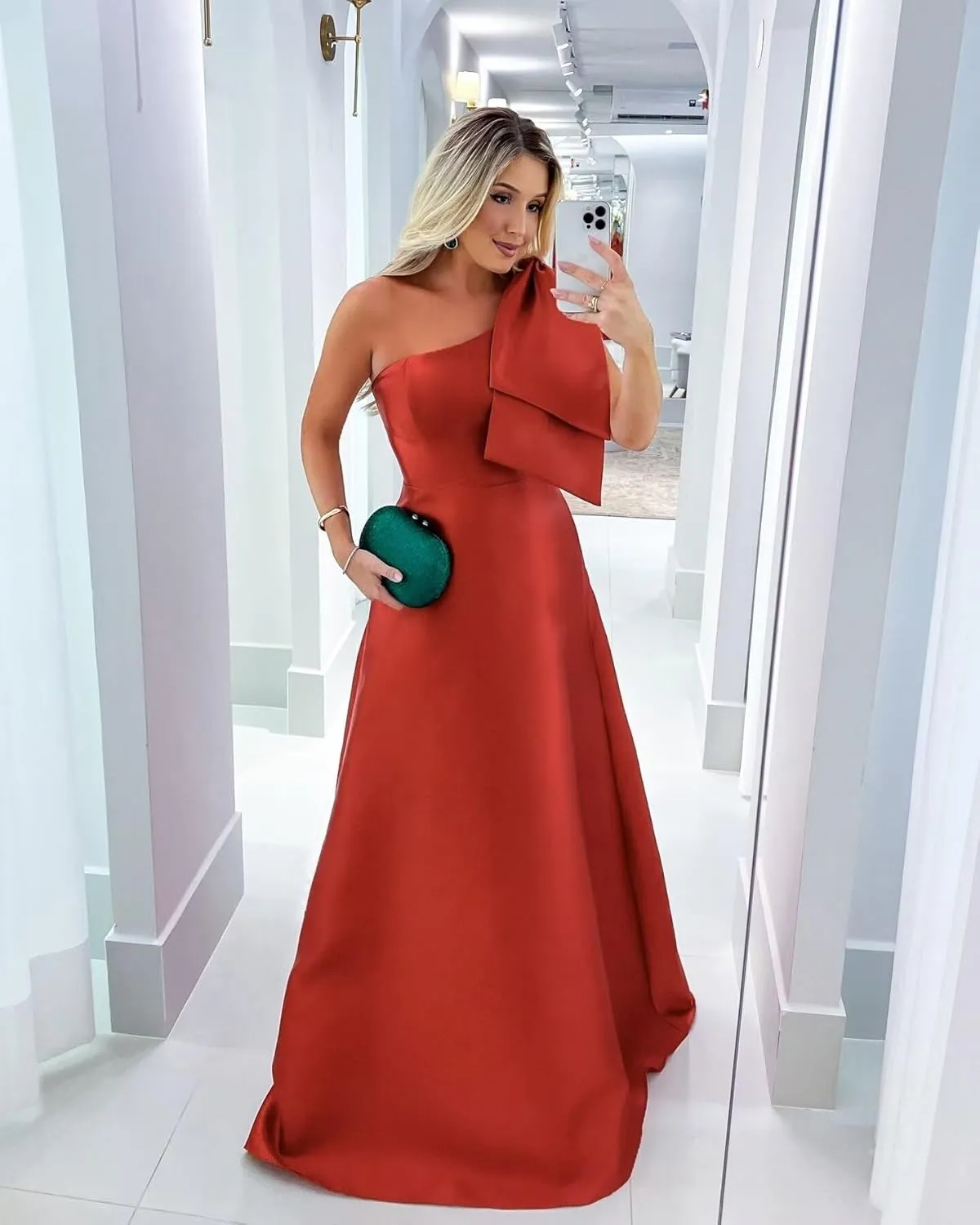 KDTM One Shoulder Mother of The Bride Dresses for Women Long Stain A Line Formal Prom Evening Gowns with Pockets