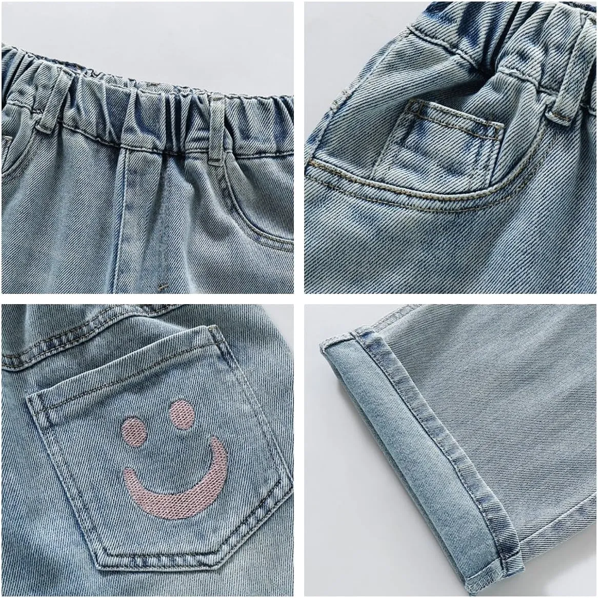 Kids Girls Baggy Jeans Casual Wide Leg High Waist Denim Pants Size 5-14 Years