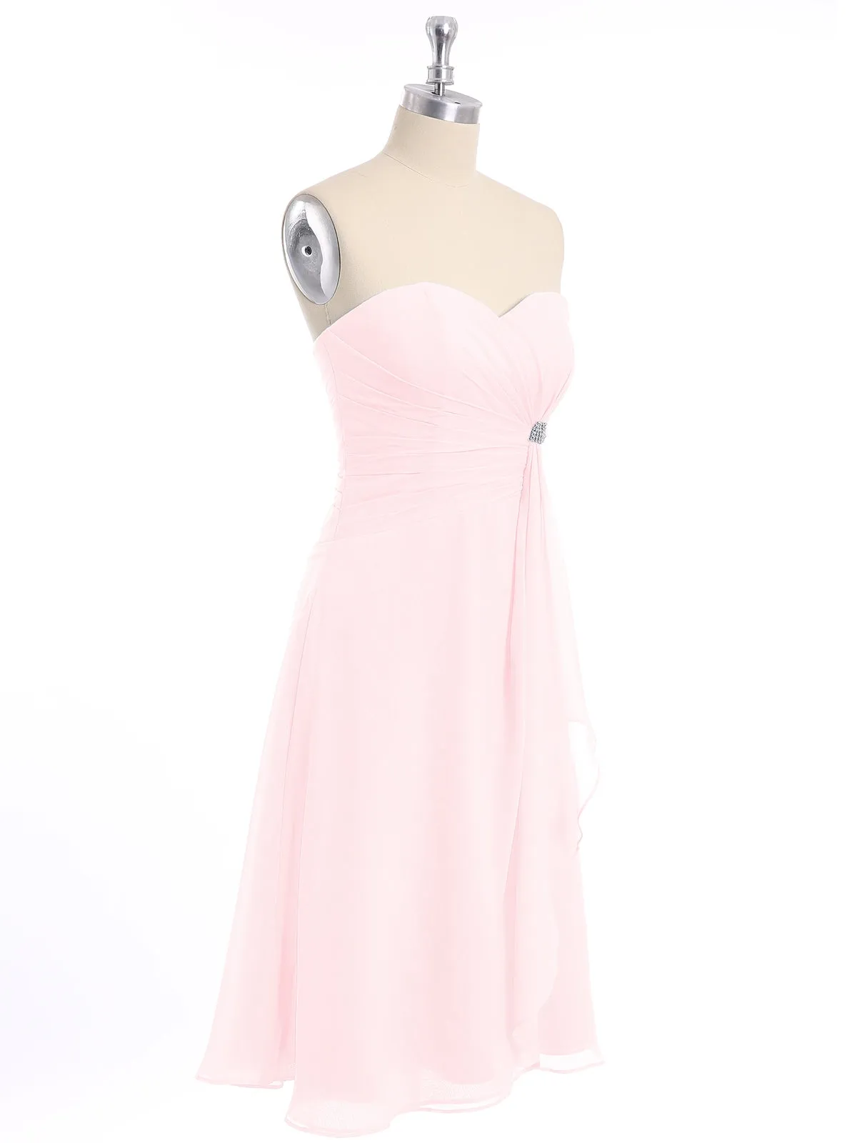 Knee Length Chiffon Dress with Sweetheart Neck-Blushing Pink