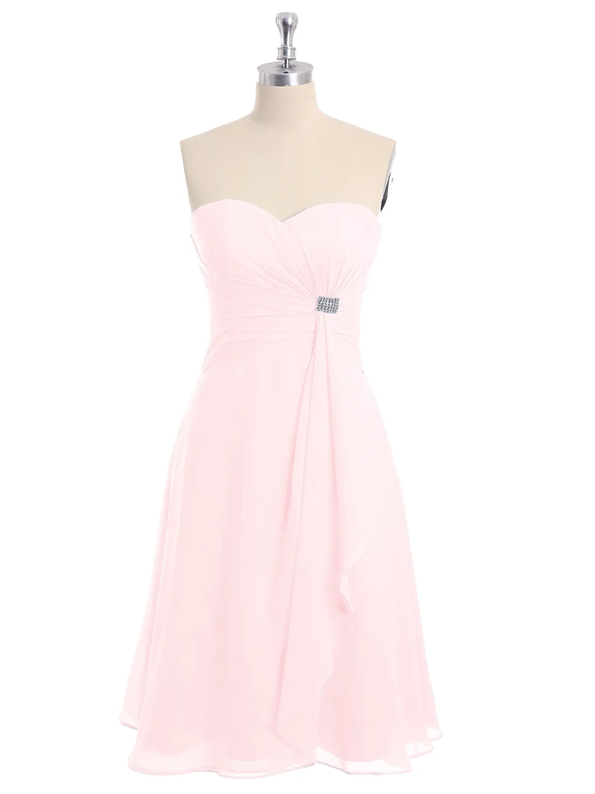 Knee Length Chiffon Dress with Sweetheart Neck-Blushing Pink