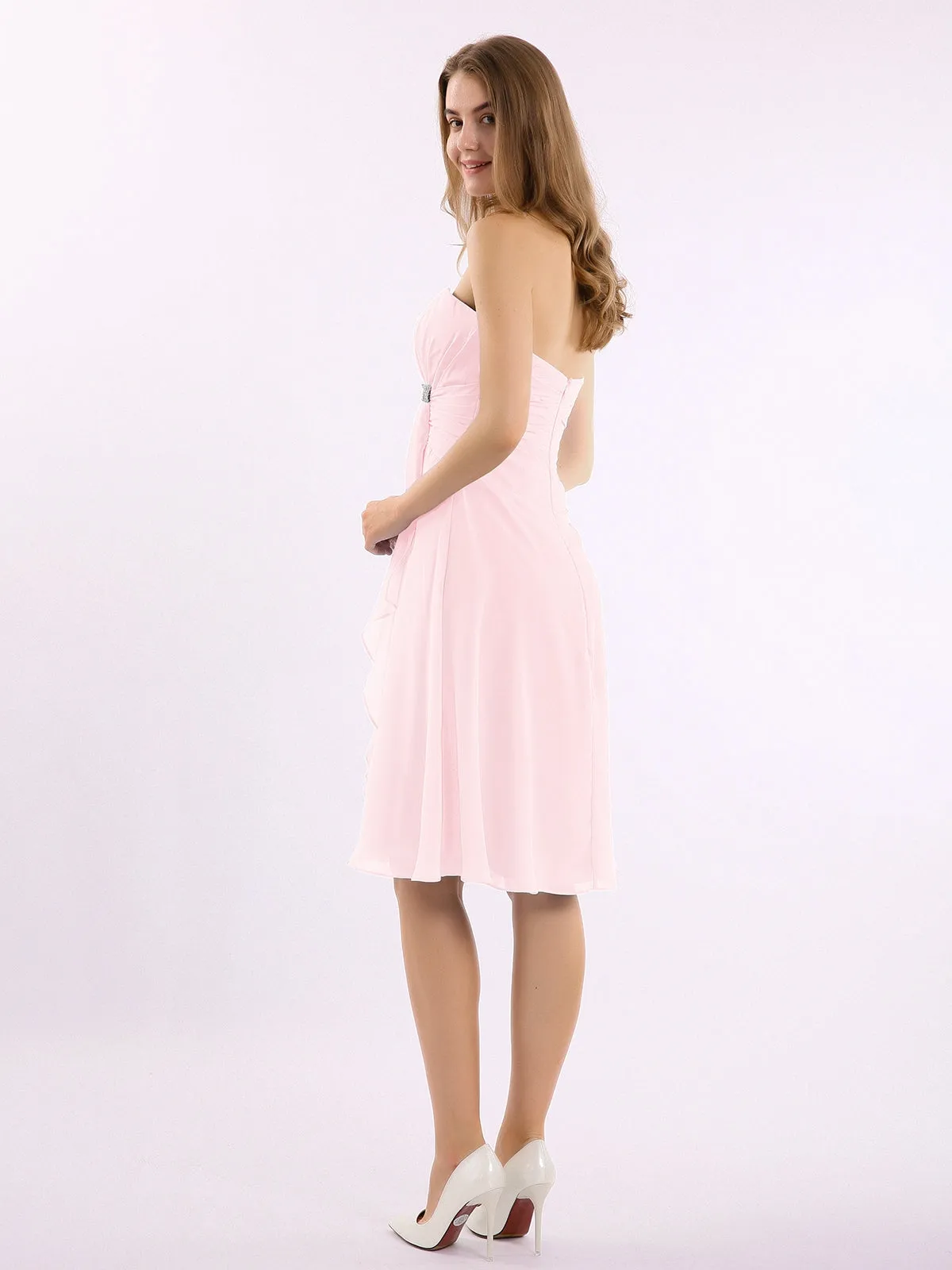 Knee Length Chiffon Dress with Sweetheart Neck-Blushing Pink
