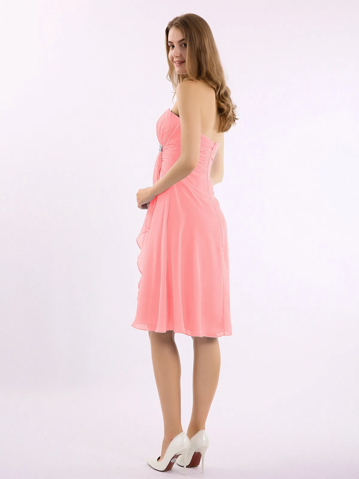 Knee Length Chiffon Dress with Sweetheart Neck-Flamingo
