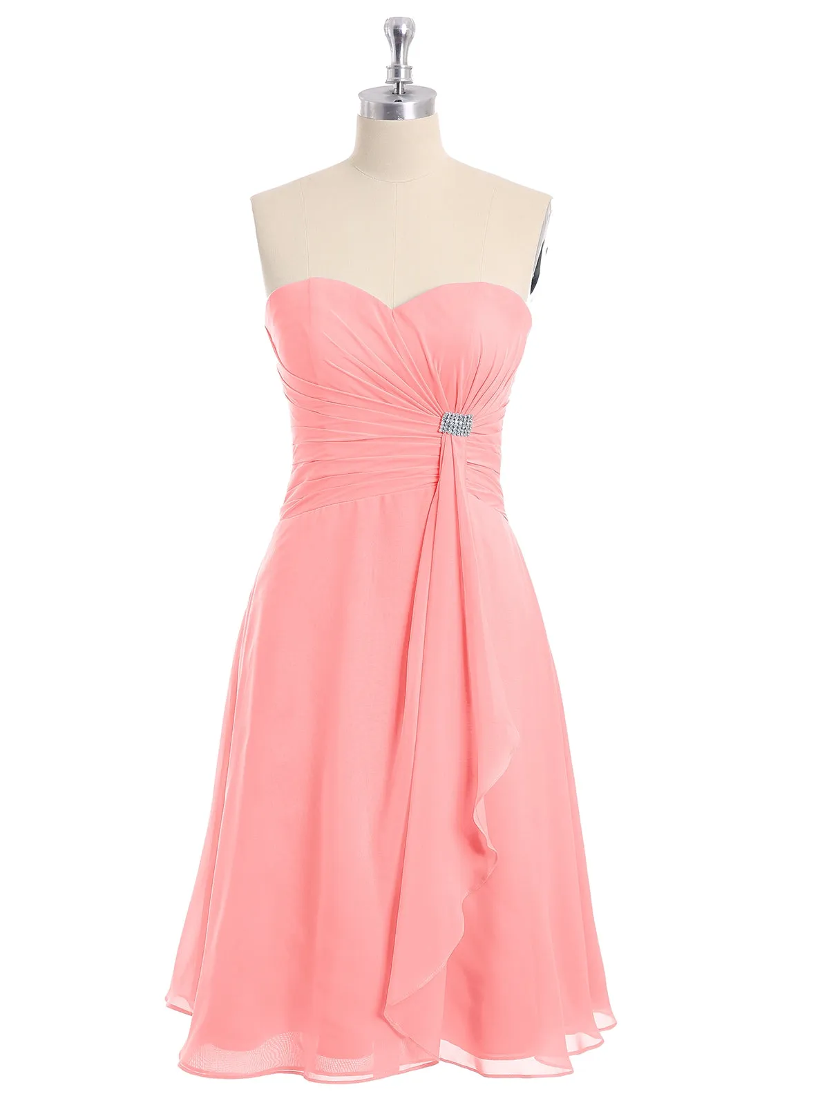 Knee Length Chiffon Dress with Sweetheart Neck-Flamingo
