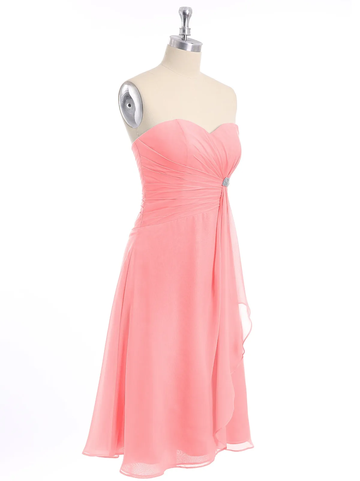 Knee Length Chiffon Dress with Sweetheart Neck-Flamingo