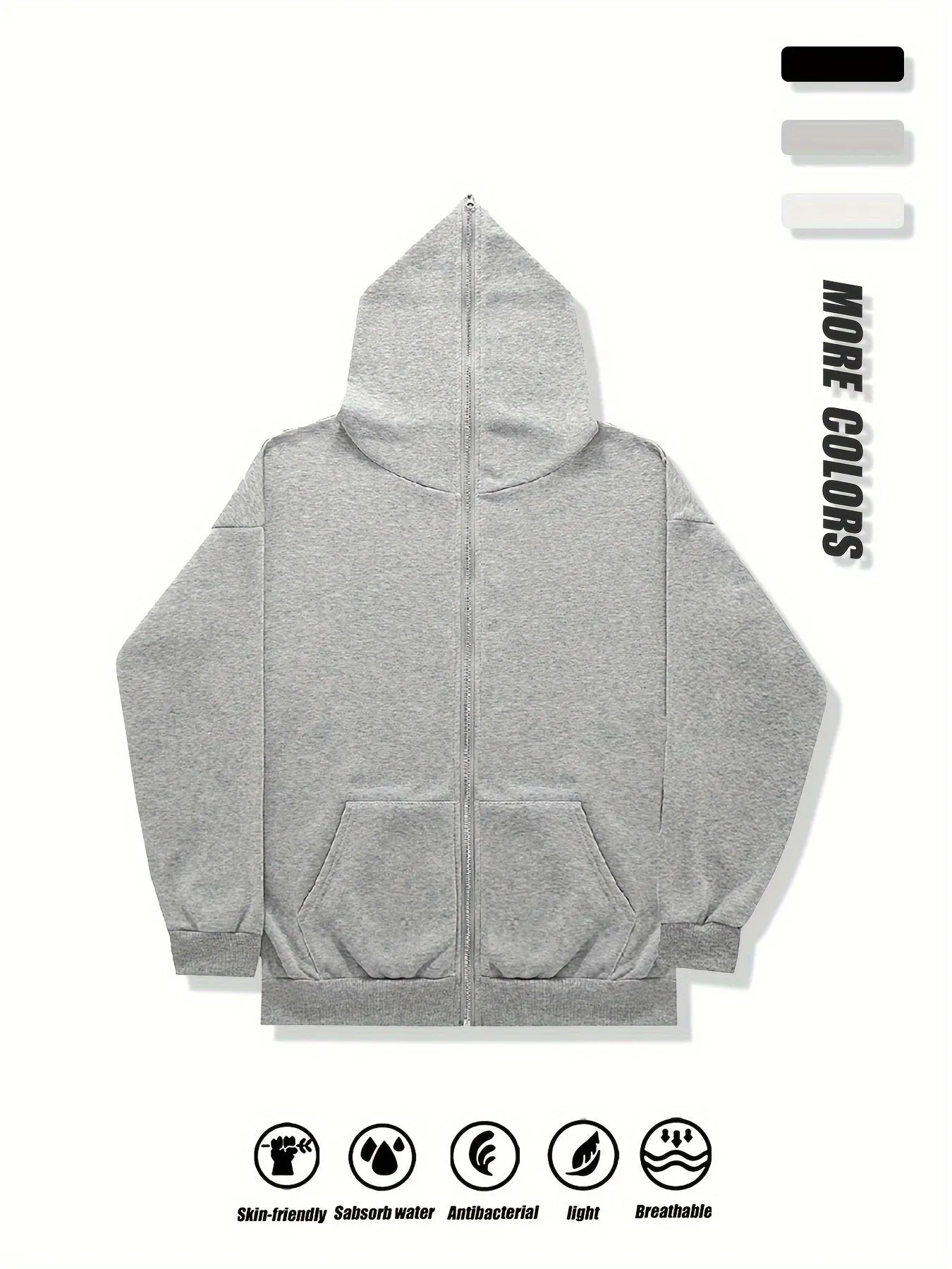 Knit Crafted, Men's Casual Zip-Up Hoodie Jacket - Soft, Comfortable Polyester, Windproof