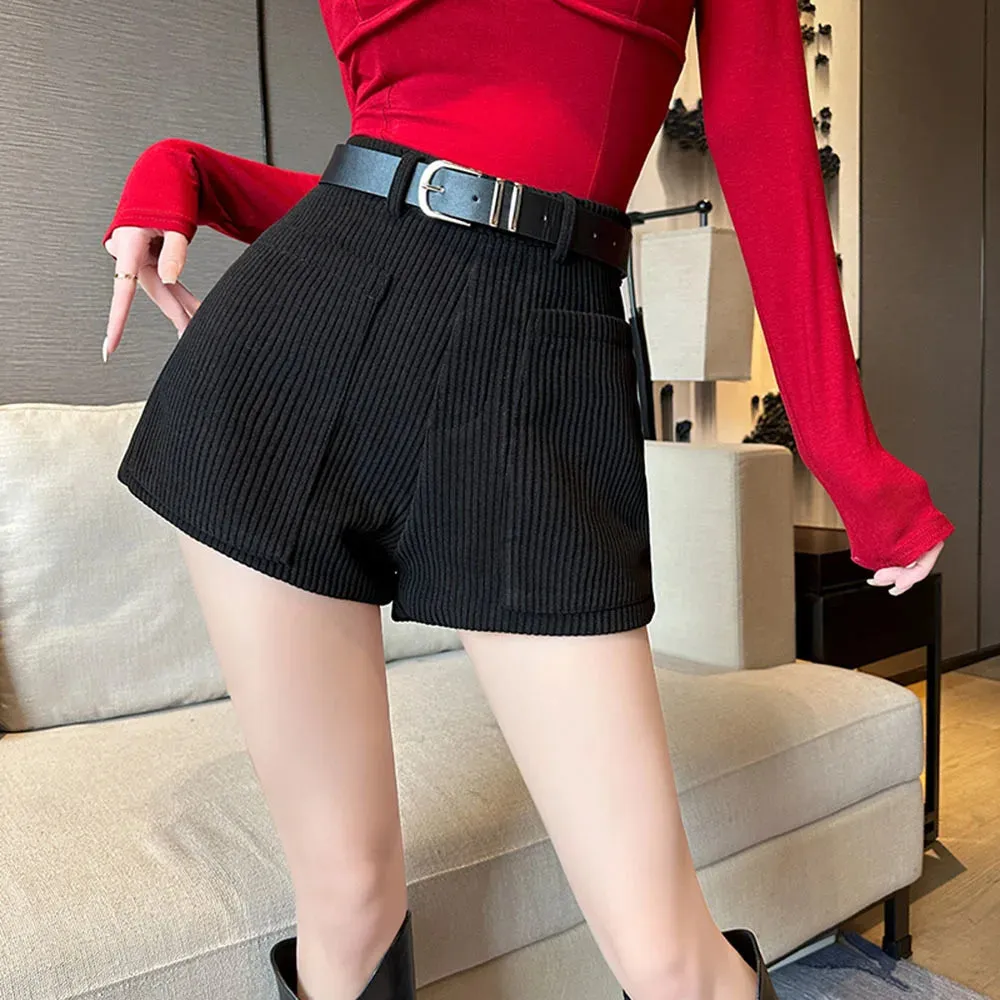 Korean Chic Corduroy Short with Pocket for Office Lady