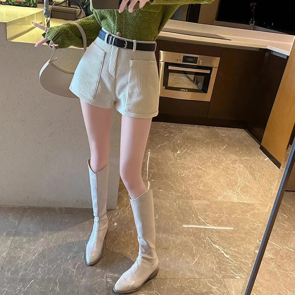 Korean Chic Corduroy Short with Pocket for Office Lady