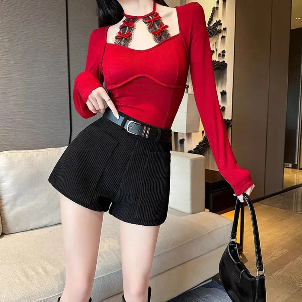 Korean Chic Corduroy Short with Pocket for Office Lady