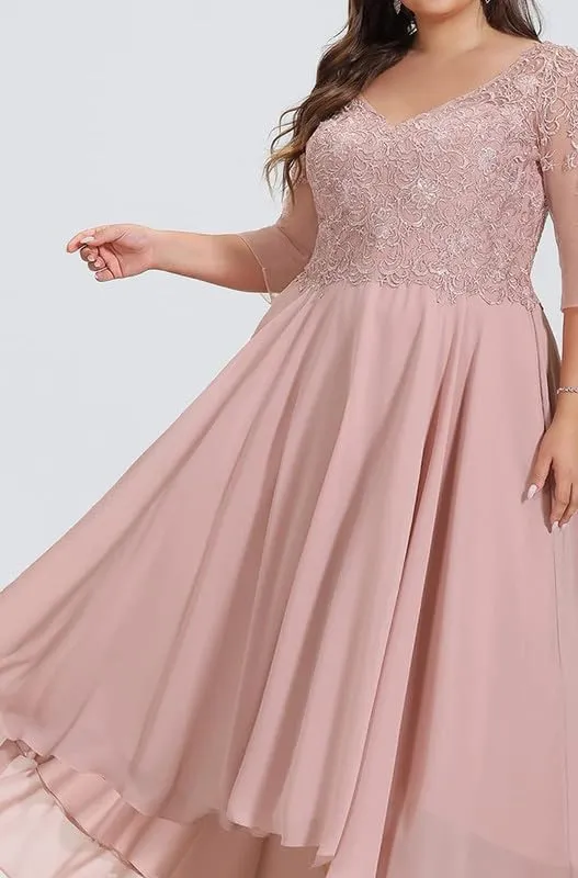 Lace Applique Mother of The Bride Dresses for Women Chiffon 2024 Tea Length 3/4 Sleeve Formal Evening Gown for Wedding