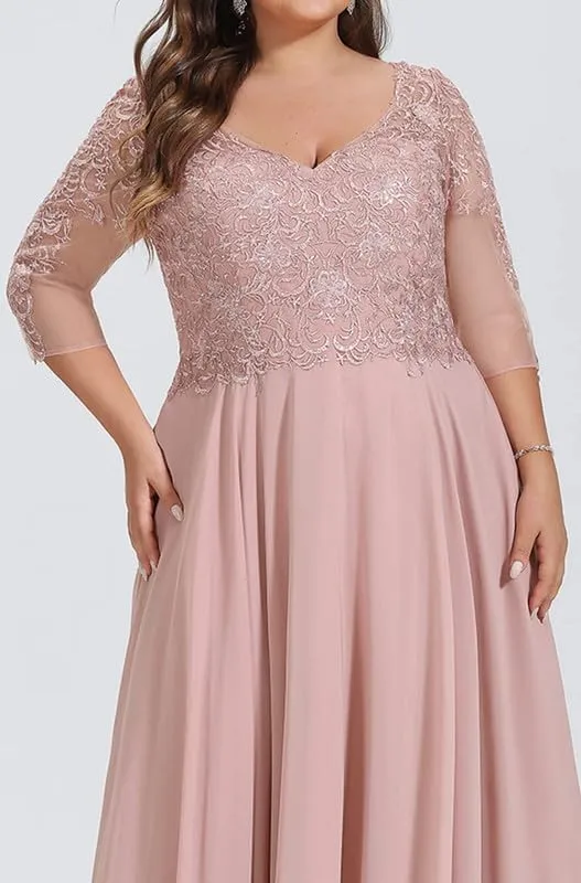 Lace Applique Mother of The Bride Dresses for Women Chiffon 2024 Tea Length 3/4 Sleeve Formal Evening Gown for Wedding