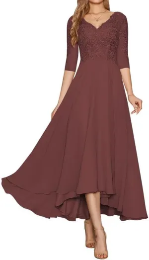 Lace Applique Mother of The Bride Dresses for Women Chiffon 2024 Tea Length 3/4 Sleeve Formal Evening Gown for Wedding