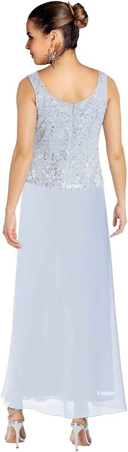 Lace Mother of The Bride Dresses with Jacket 2 Pieces Formal Evening Dress Long Chiffon Evening Gown