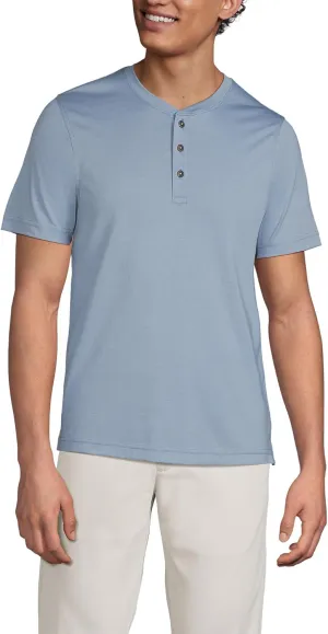 Lands' End Men's Short Sleeve American-Grown Supima Cotton Jersey Henley