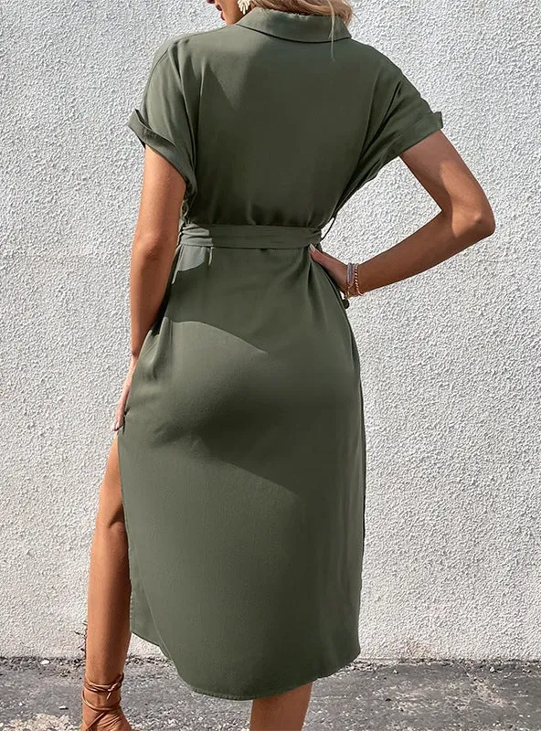 Lapel Solid Color Shirt Dress