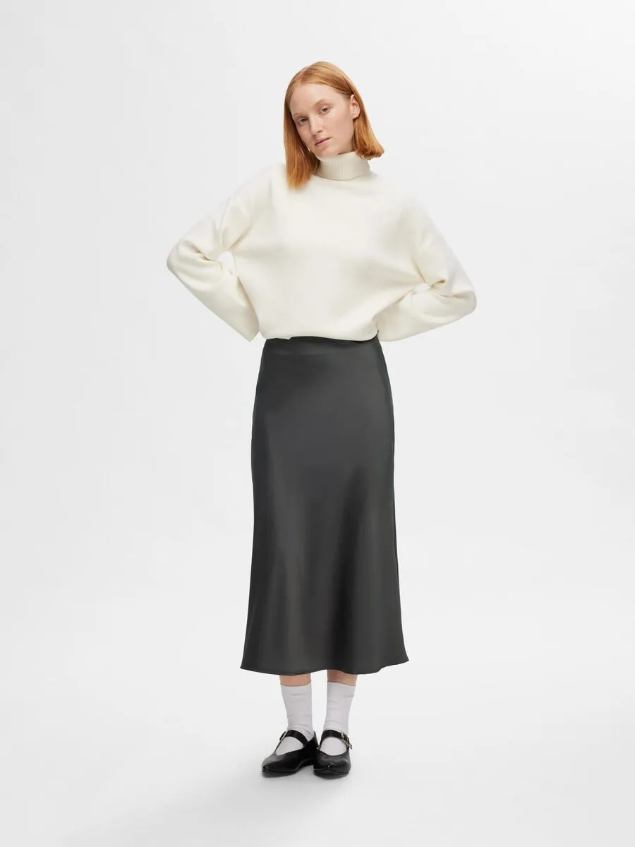 Lena Satin Midi Skirt - Volcanic Ash