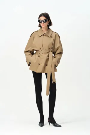 Lina Cropped Trench Coat in Cotton Twill