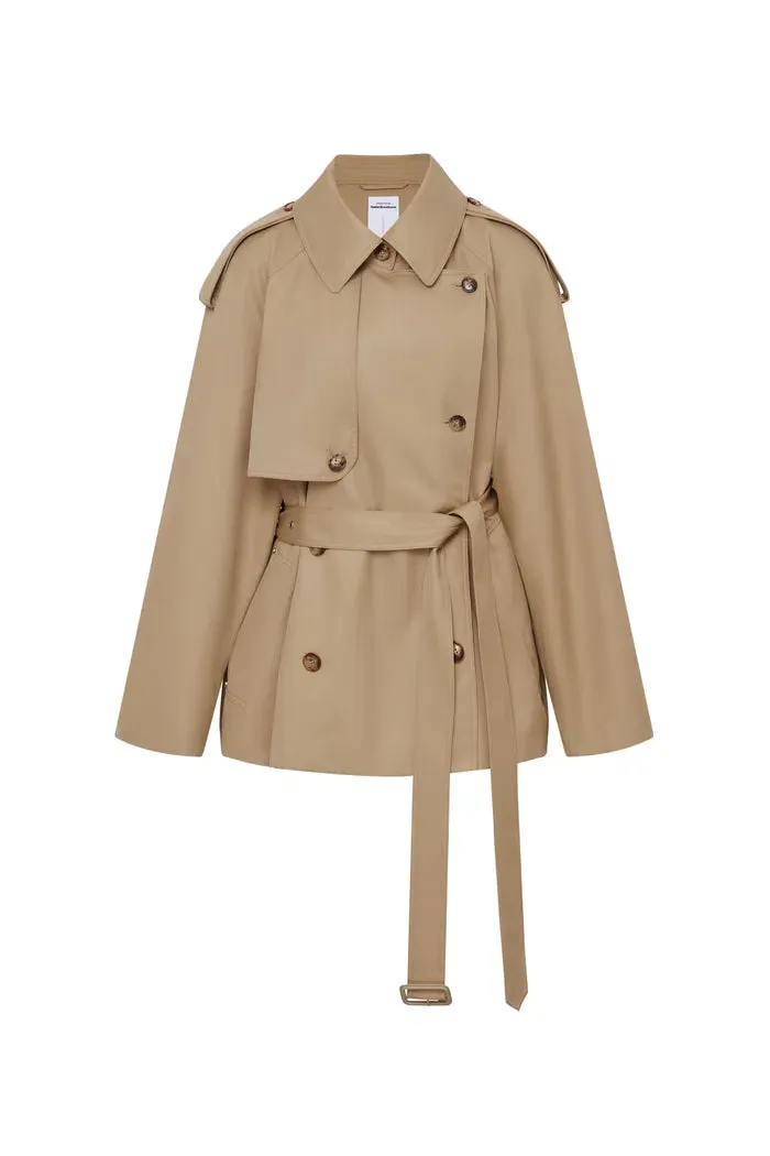 Lina Cropped Trench Coat in Cotton Twill
