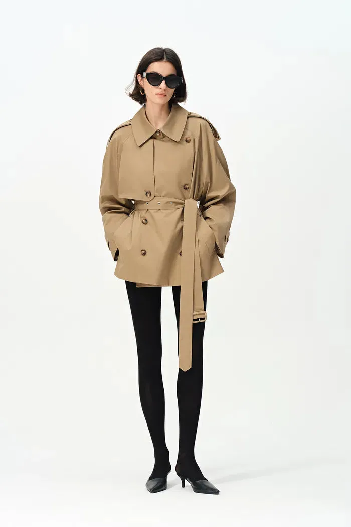Lina Cropped Trench Coat in Cotton Twill