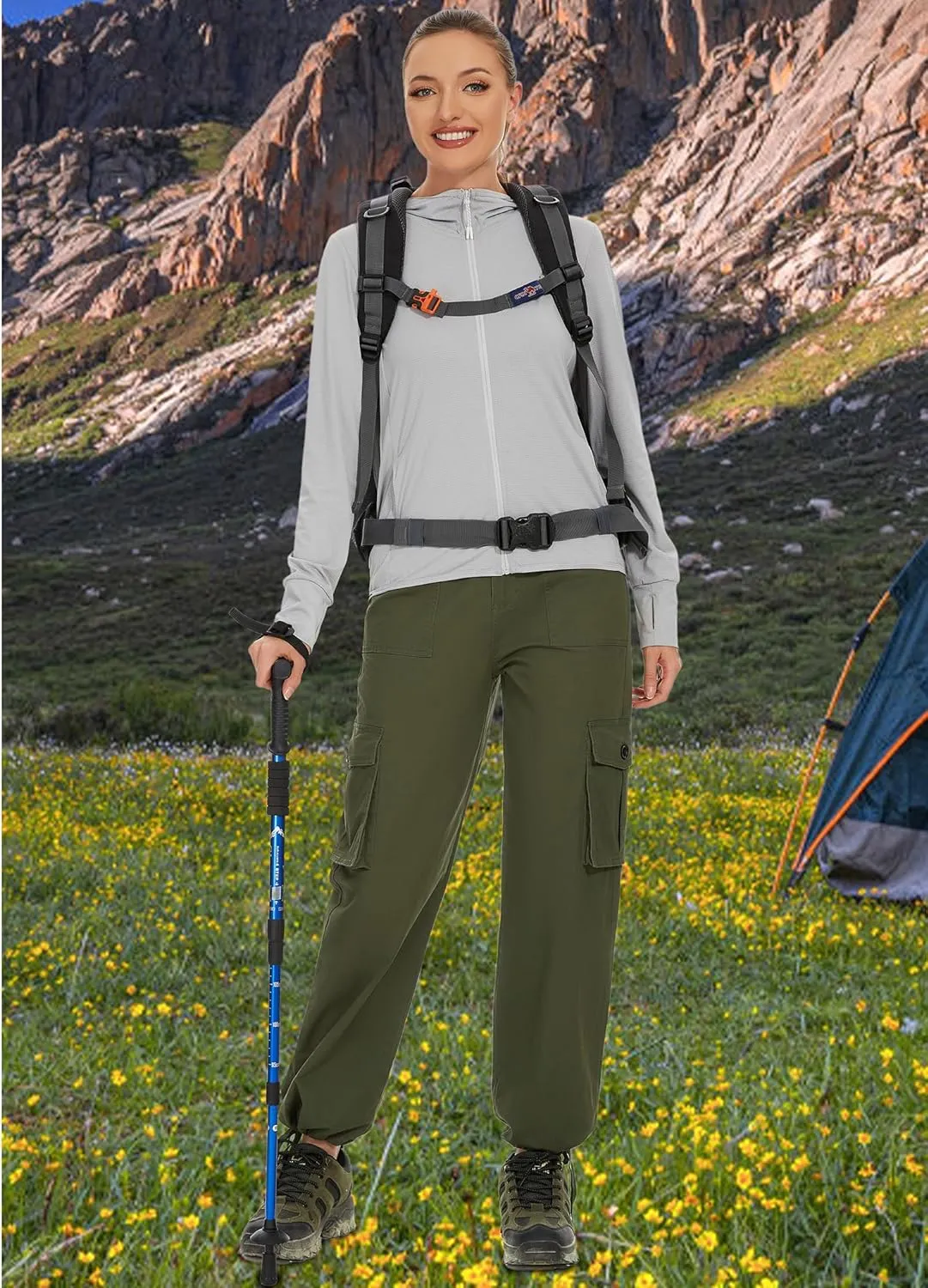 LOCUBE Women's High Waist Wide Leg Cargo Hiking Pants Casual Tactical Style with 6 Pockets