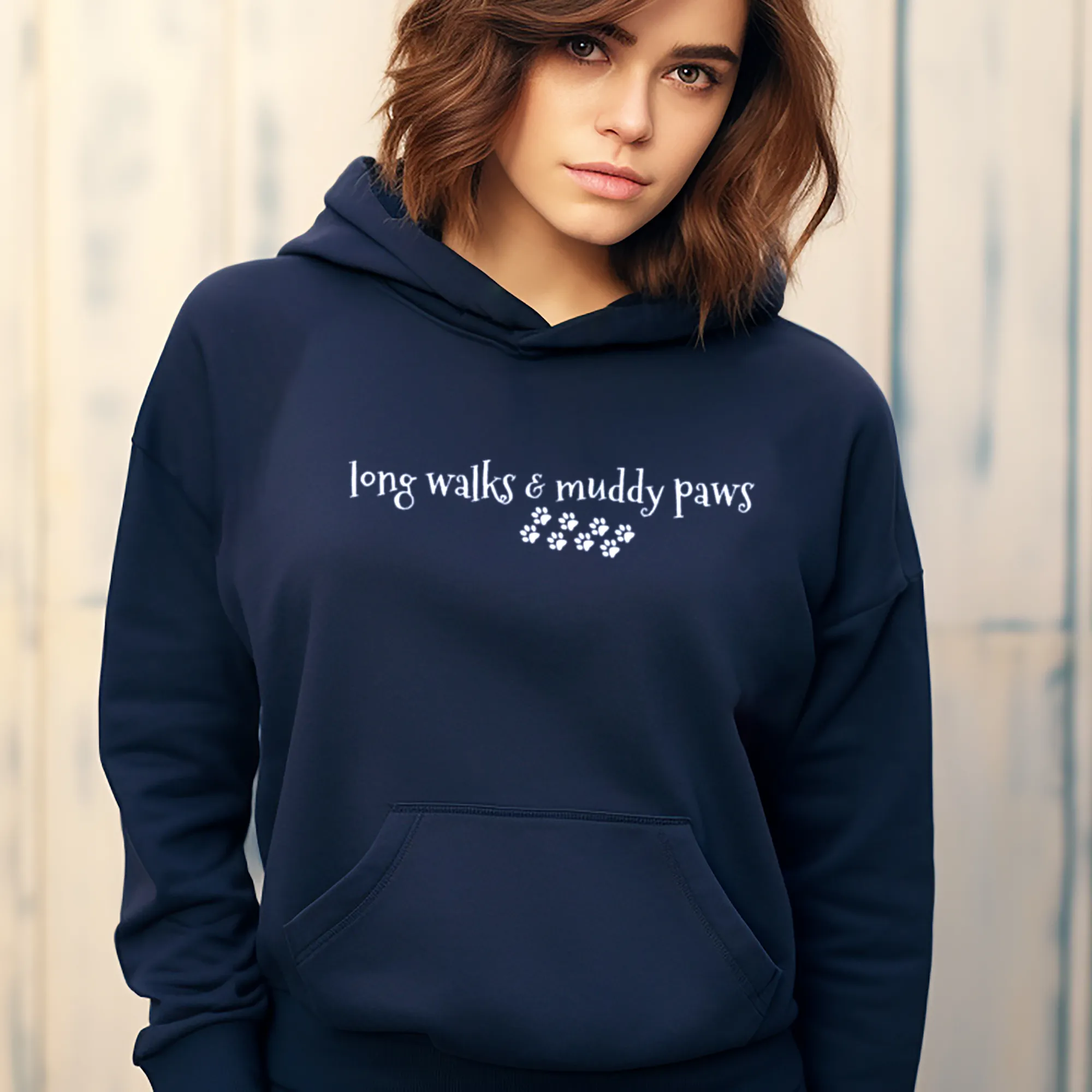 Long Walks and Muddy Paws Hoodie - Navy Size M - UK 14 (40")