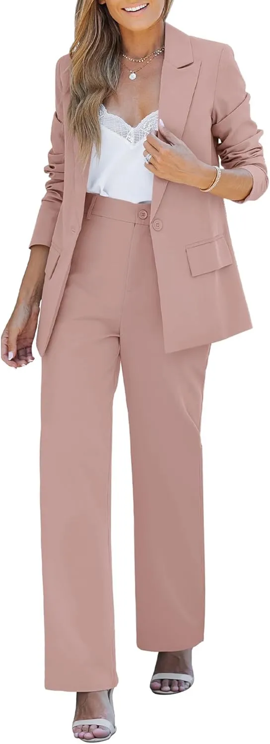 LookbookStore 2 Piece Pant Suits for Women Dressy Blazer High Waisted Straight Leg Pants Sets Business Casual Outfits