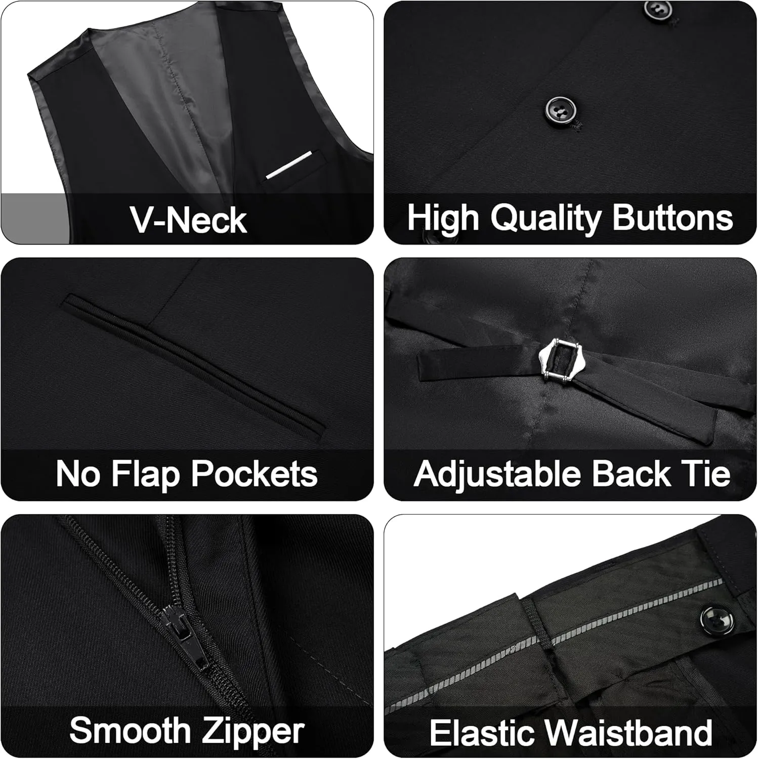 MAGE MALE Men's 3 Pieces Suit Elegant Solid One Button Slim Fit Single Breasted Party Blazer Vest Pants Set