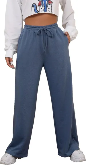 MakeMeChic Women's Wide Leg Sweatpants Drawstring High Waist Straight Leg Casual Loose Baggy Sweatpants Pants